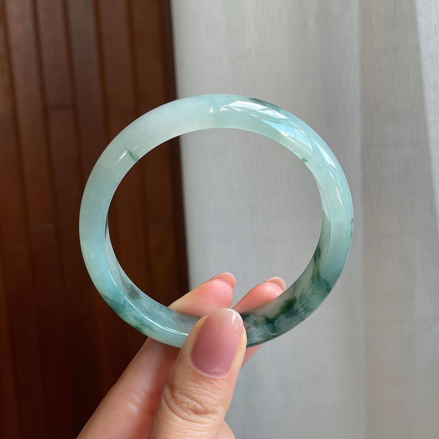 冰种飘花翡翠平安镯（58.8mm)（yc320874）