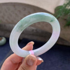 糯种淡粉底飘蓝花圆条手镯  52.8圈口  天然缅甸A货翡翠（yc426021）