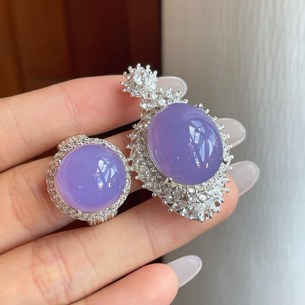 铜托糯冰紫罗兰翡翠蛋面一套（yc268247）