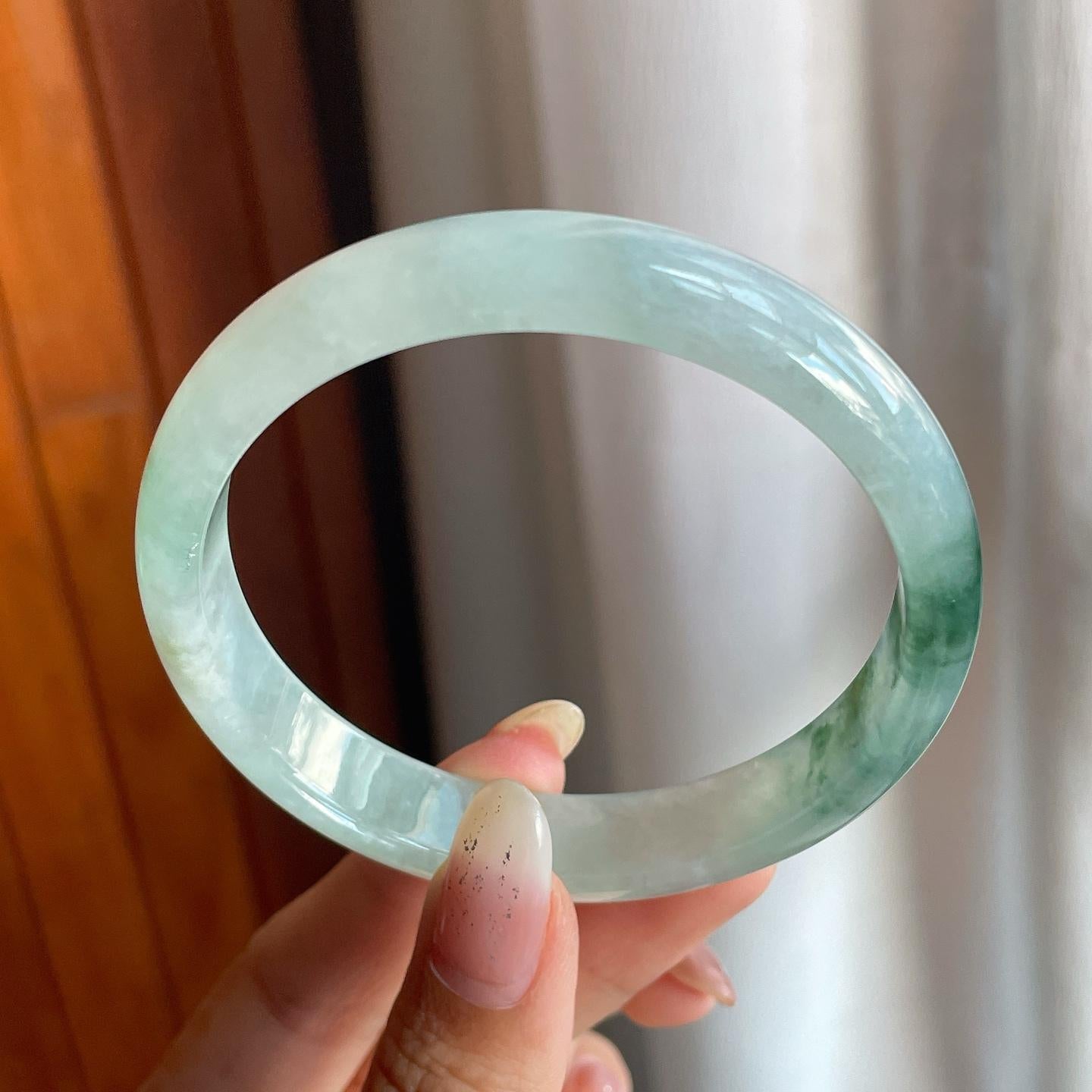 糯冰种飘花翡翠平安镯（58mm）（yc220800）