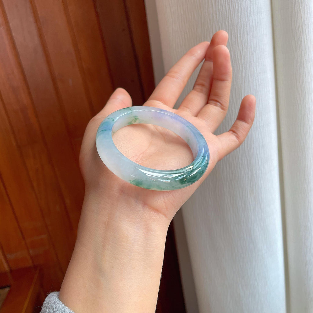 冰种飘花带紫翡翠平安镯（53.2mm）（yc358363）
