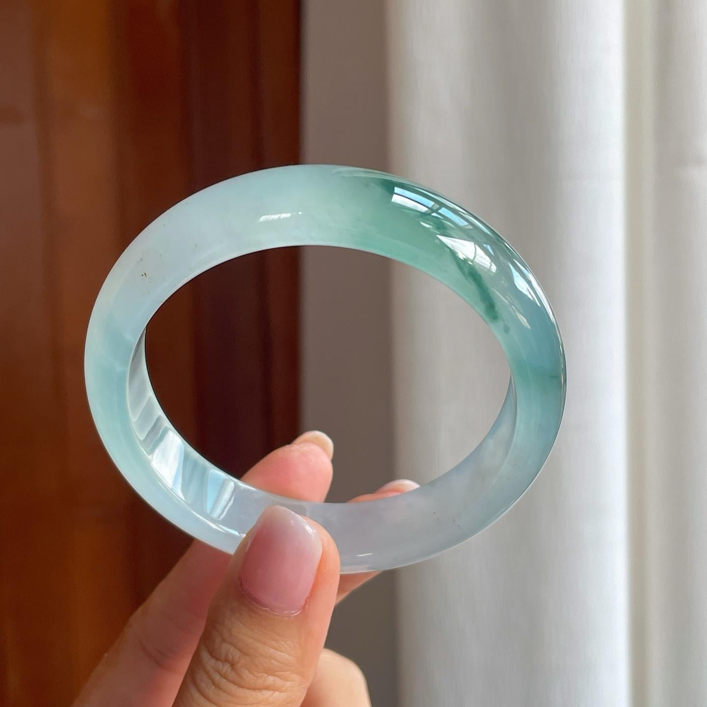 冰种飘花翡翠平安镯（58.5mm)（yc386402）