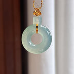 Khóa cài vàng 18k Băng chủng tình đá Bình An Khắc Ngọc phỉ thúy thiên nhiên Miến Điện loại A