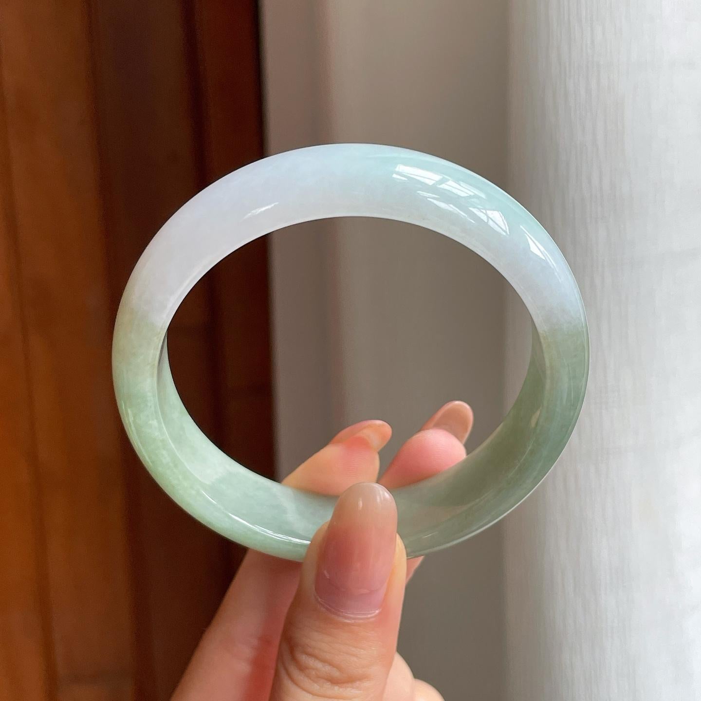 糯冰半山半水宽版翡翠平安镯（57.2mm)（yc370290）