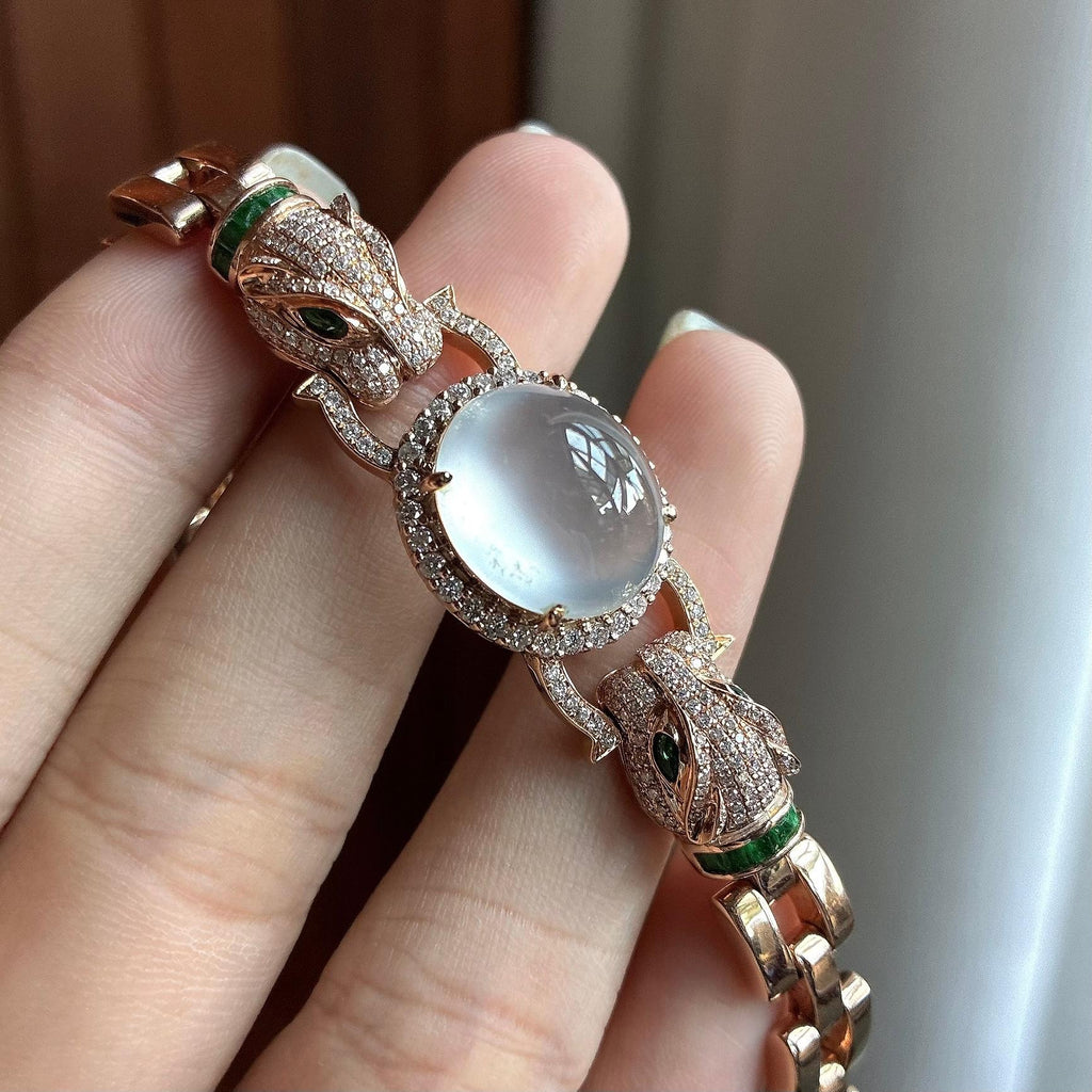 18k金镶高冰种蛋面手链（yc771040）