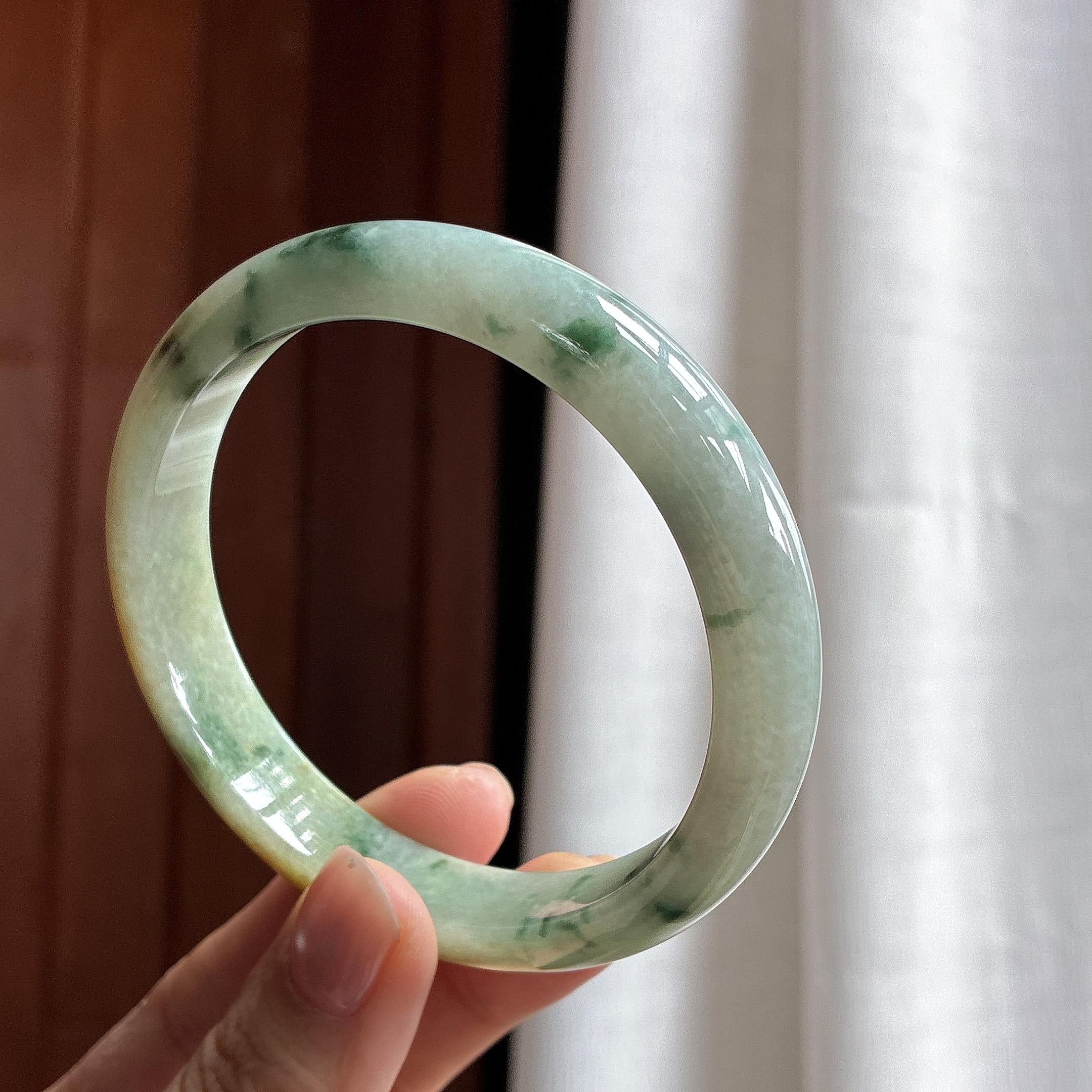细糯种黄翡特色飘花正圈平安镯 63圈 天然缅甸A货翡翠（yc482224）