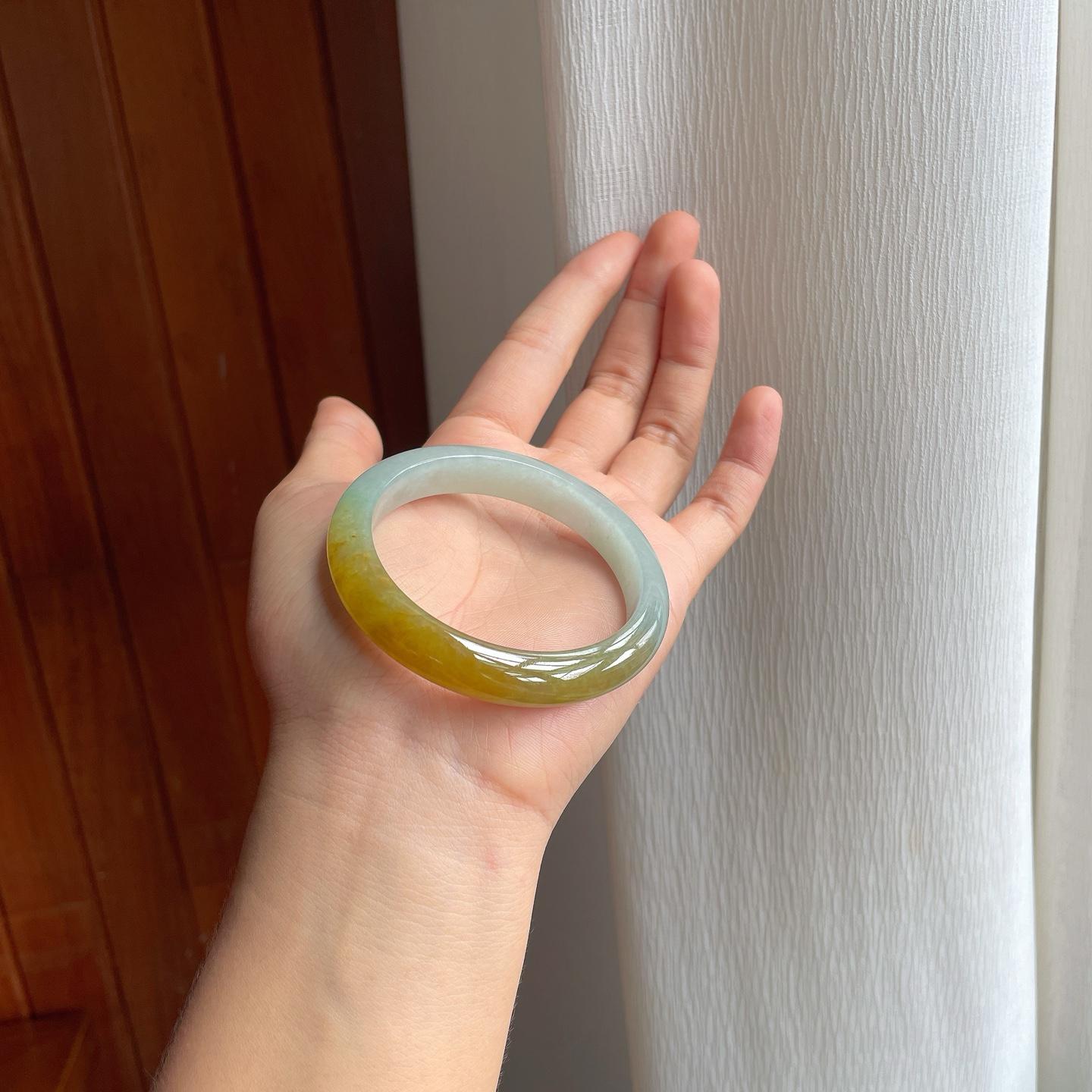 糯冰黄翡翡翠手镯（53.5mm）（yc254046）