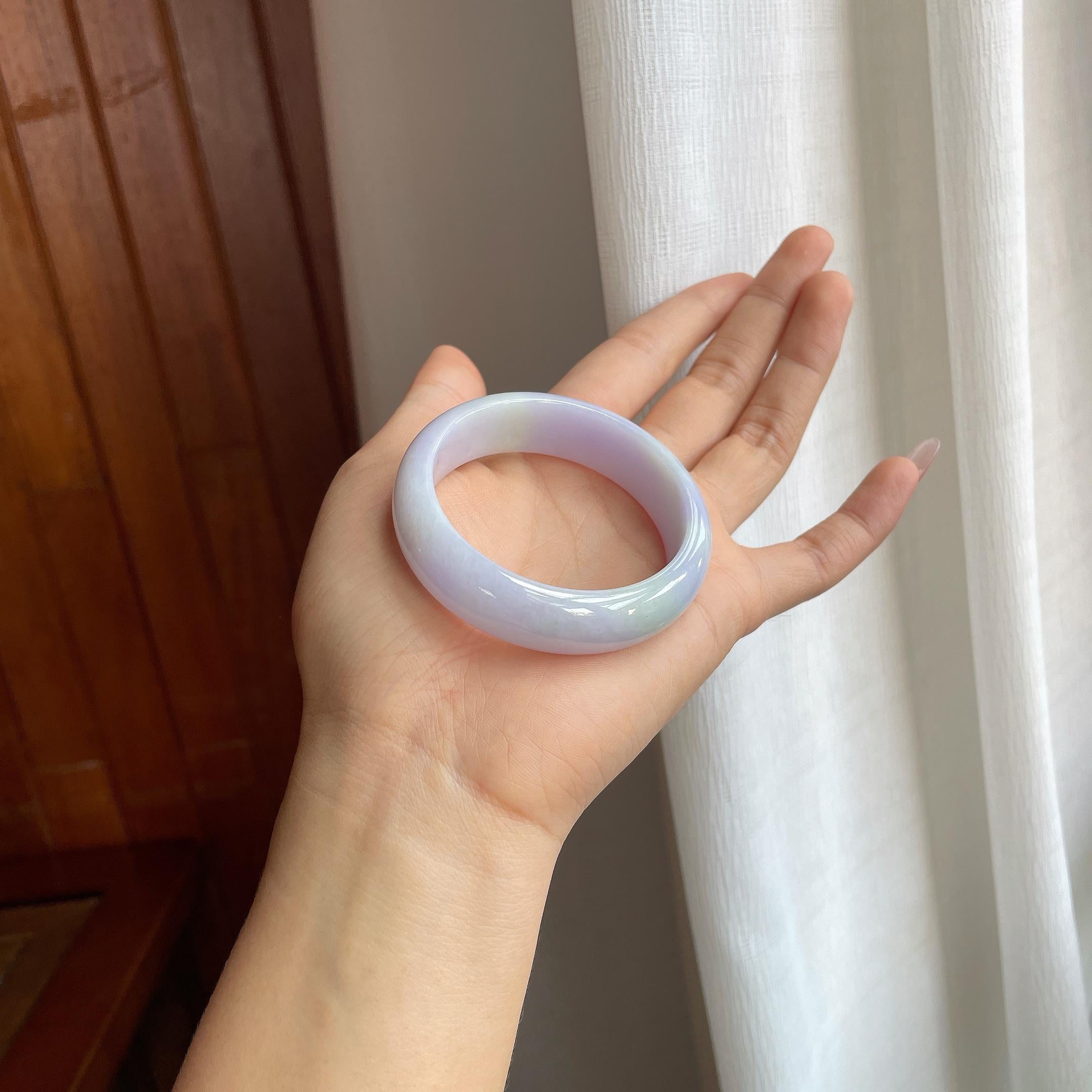 糯冰种紫罗兰翡翠平安镯（51mm）（yc314122）