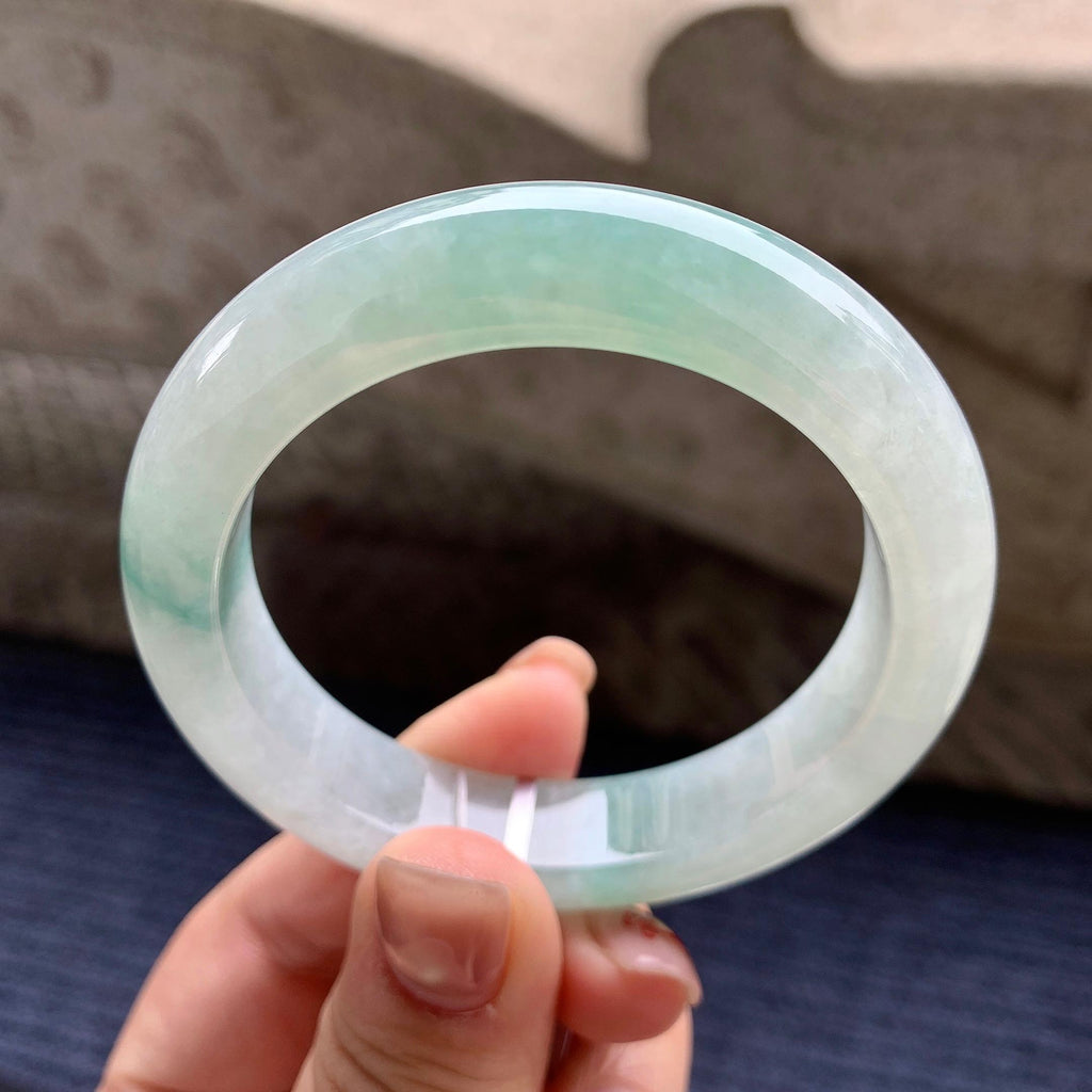 小圈口 细糯种晴底飘蓝花正圈平安镯 52.2圈口 天然缅甸A货翡翠（yc345012）