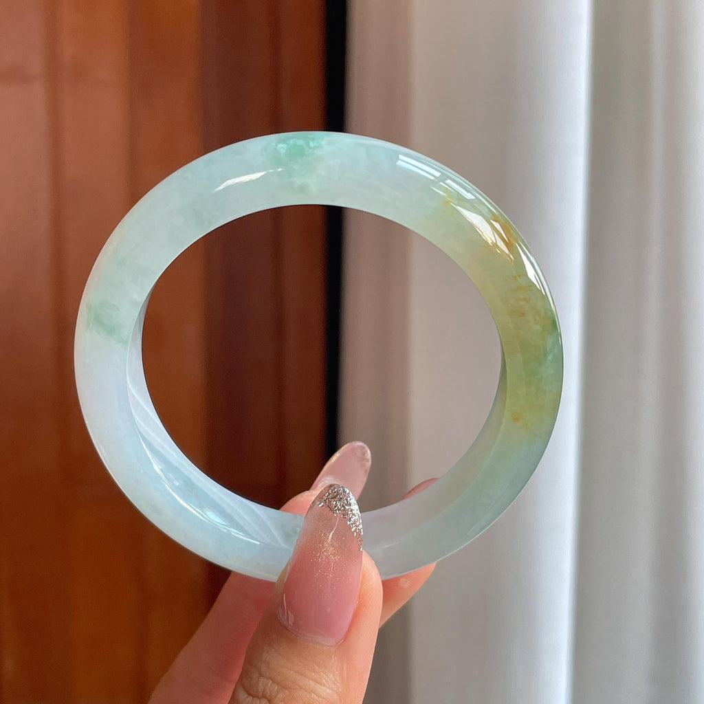 糯冰黄翡特色翡翠平安镯（56.3mm）（yc356564）