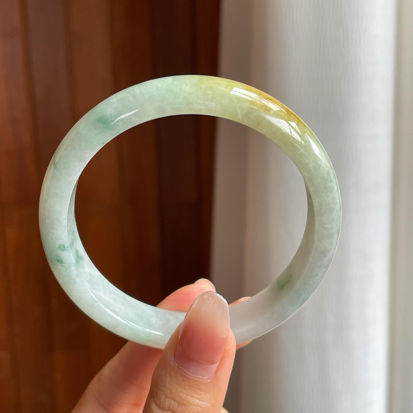 糯冰黄翡飘花翡翠平安镯（61.5mm）（yc333121）