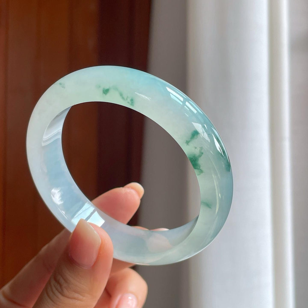 冰种飘花翡翠平安镯（58.2mm）（yc397190）