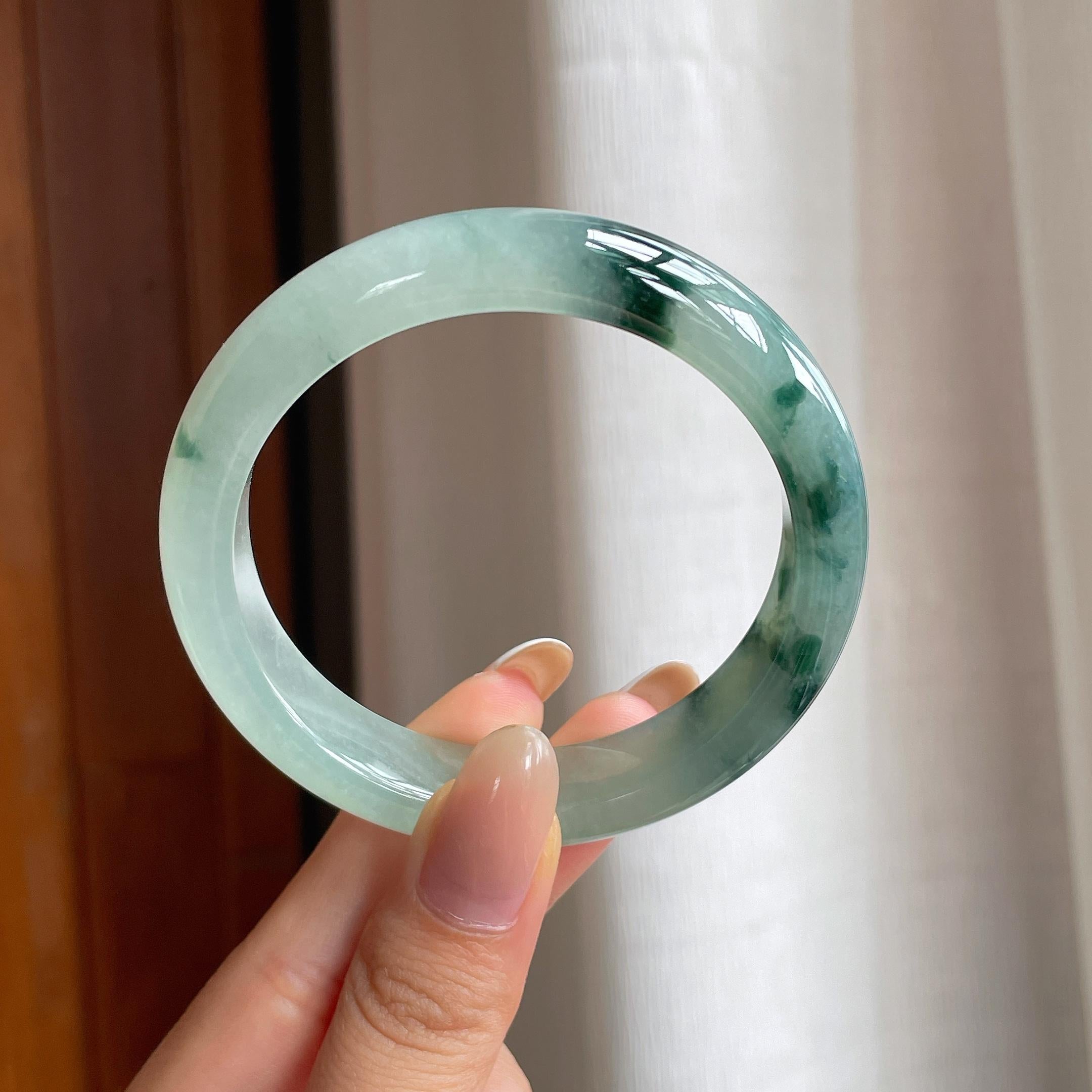 糯冰飘花翡翠平安镯（55.8mm)（yc403966）