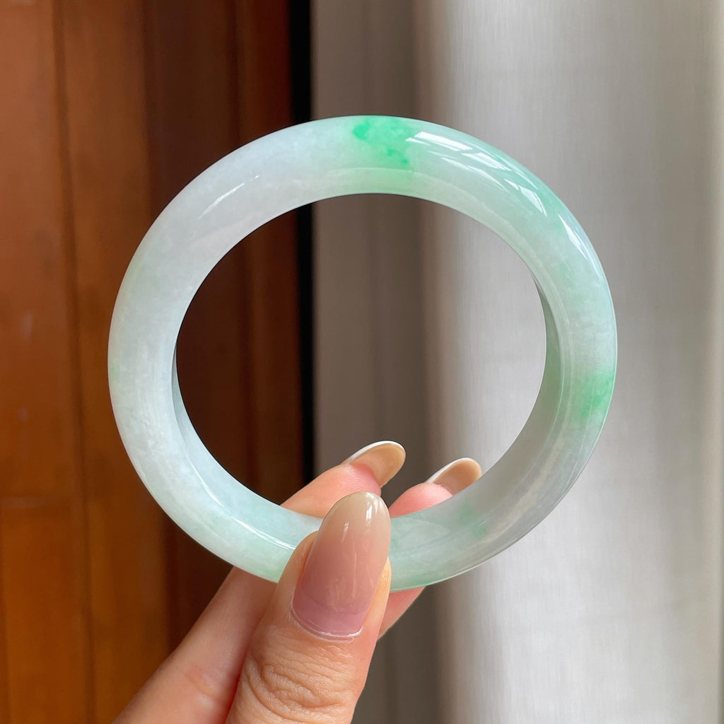 糯冰带色翡翠平安镯（56.5mm)（yc416031）