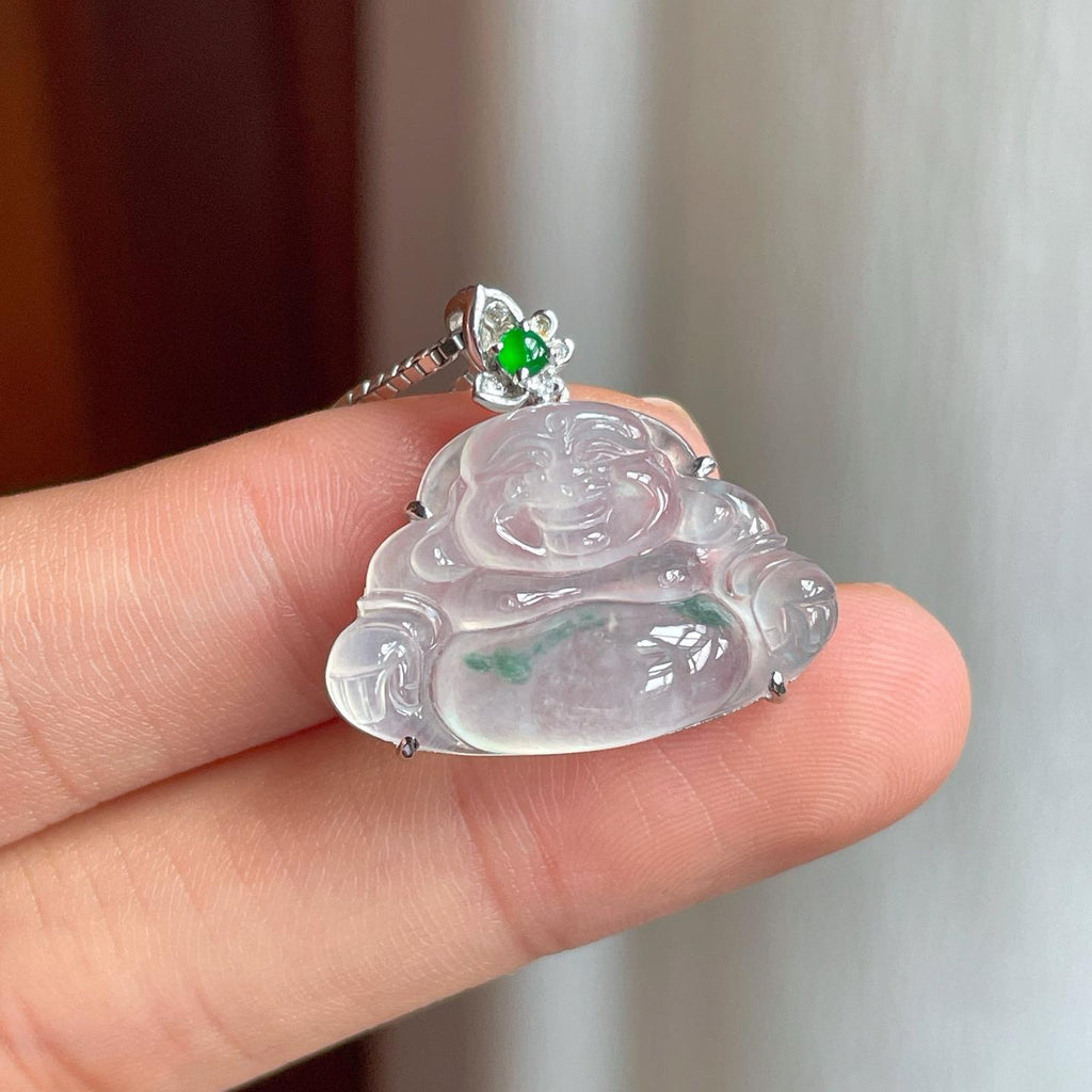 18k金镶冰种飘花翡翠佛公（yc247658）