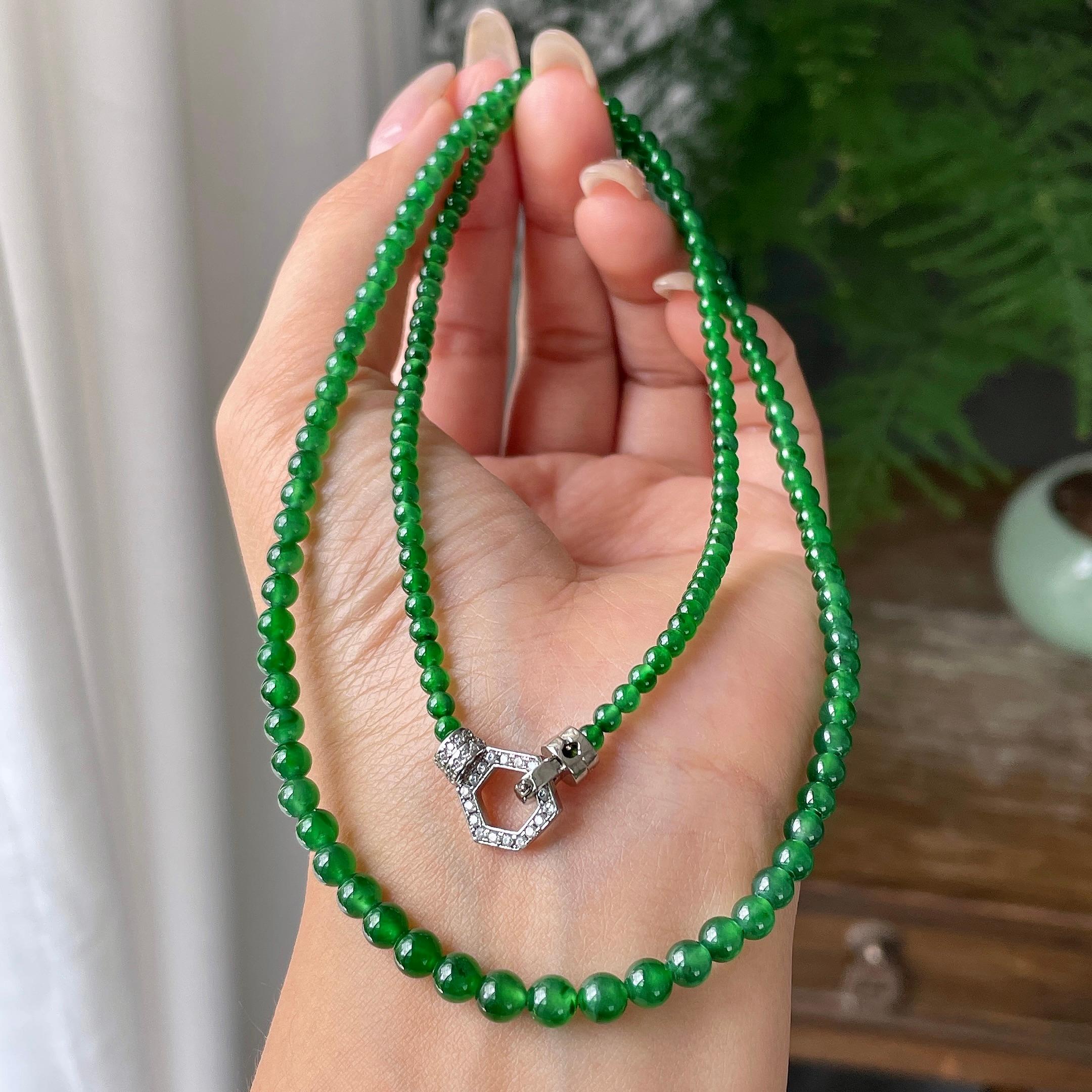 糯冰种满绿小米珠链158颗     天然缅甸A货翡翠（yc355308）