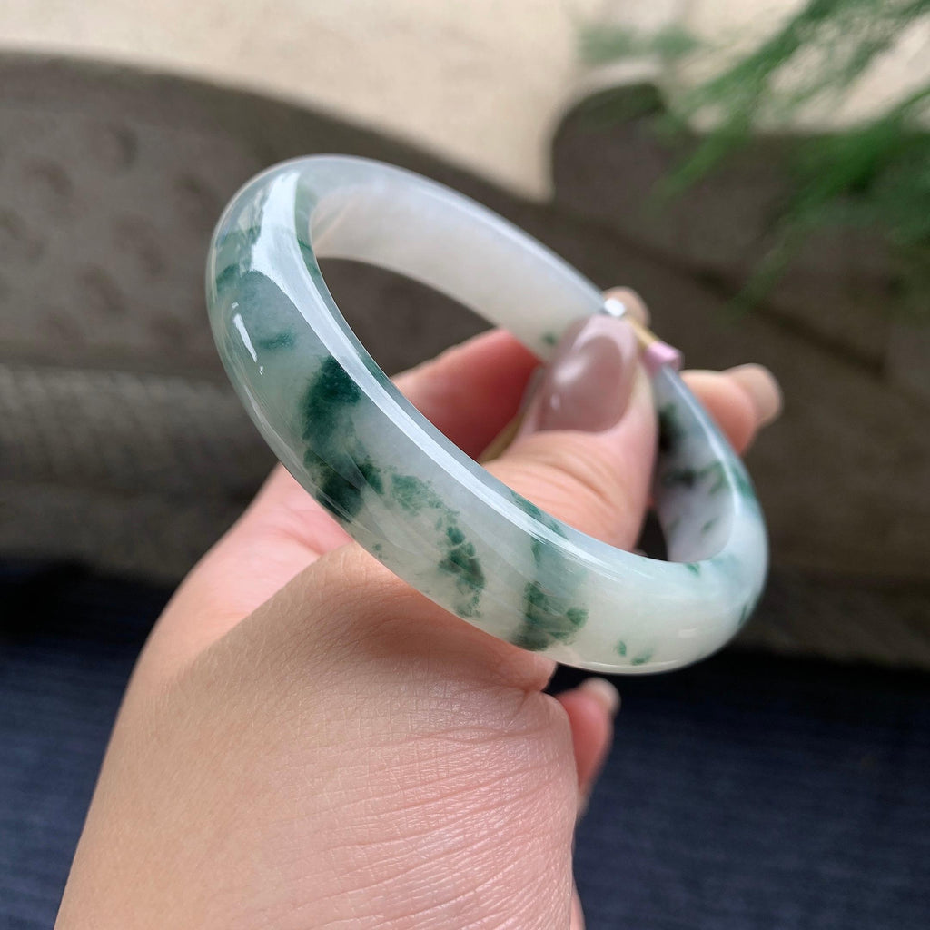 细糯种飘蓝花正圈平安镯  57圈口  天然缅甸A货翡翠（yc405551）