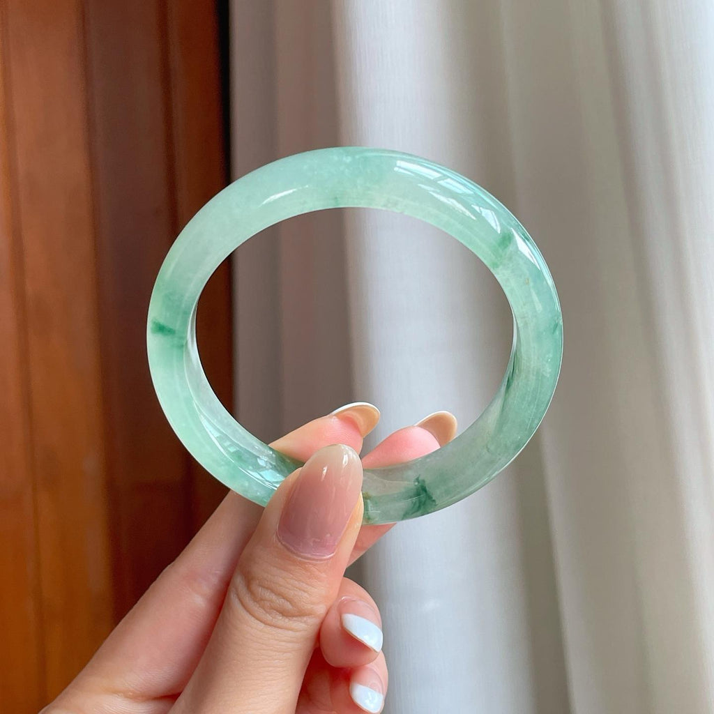 冰种飘花翡翠平安镯（55.2mm)（yc388759）