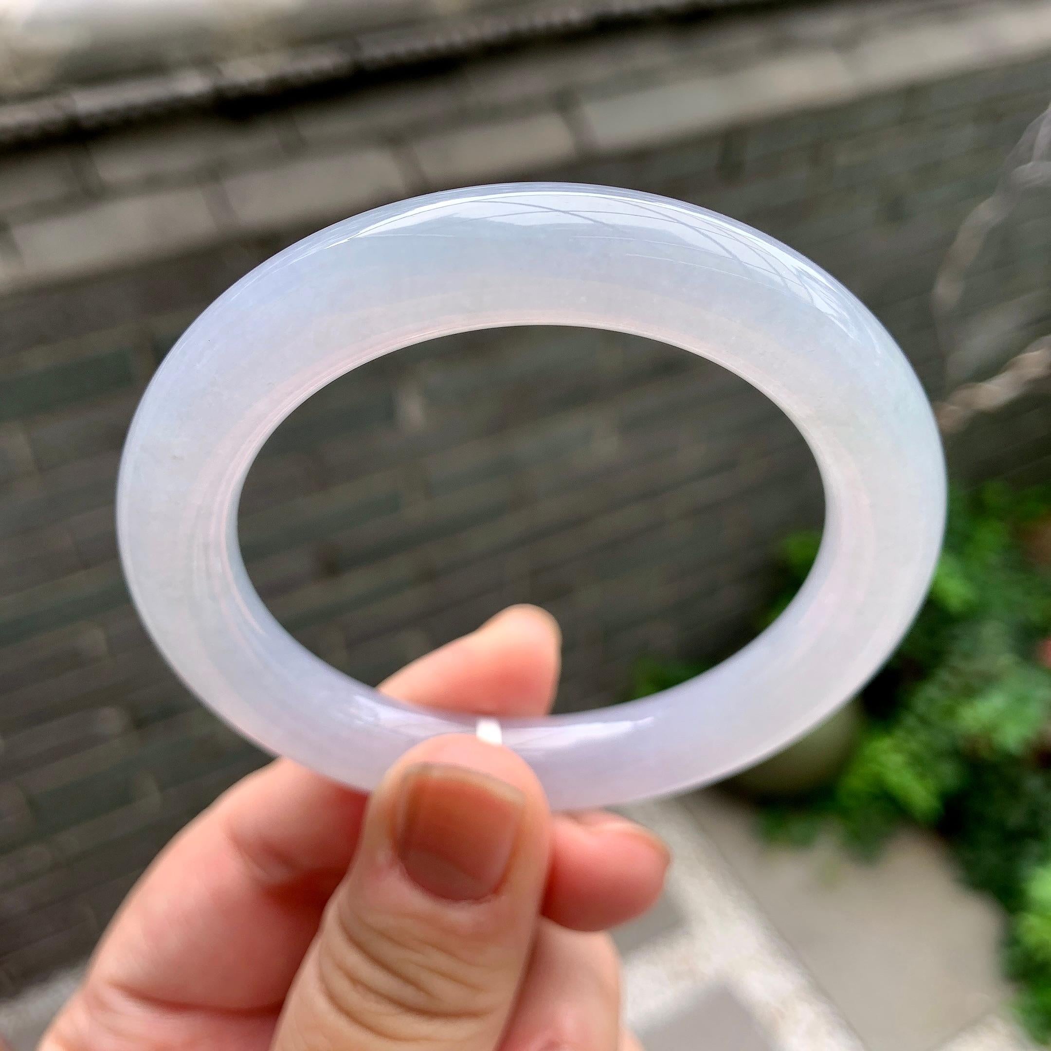 糯冰种淡紫罗兰圆条手镯（52.4mm）（yc262802）