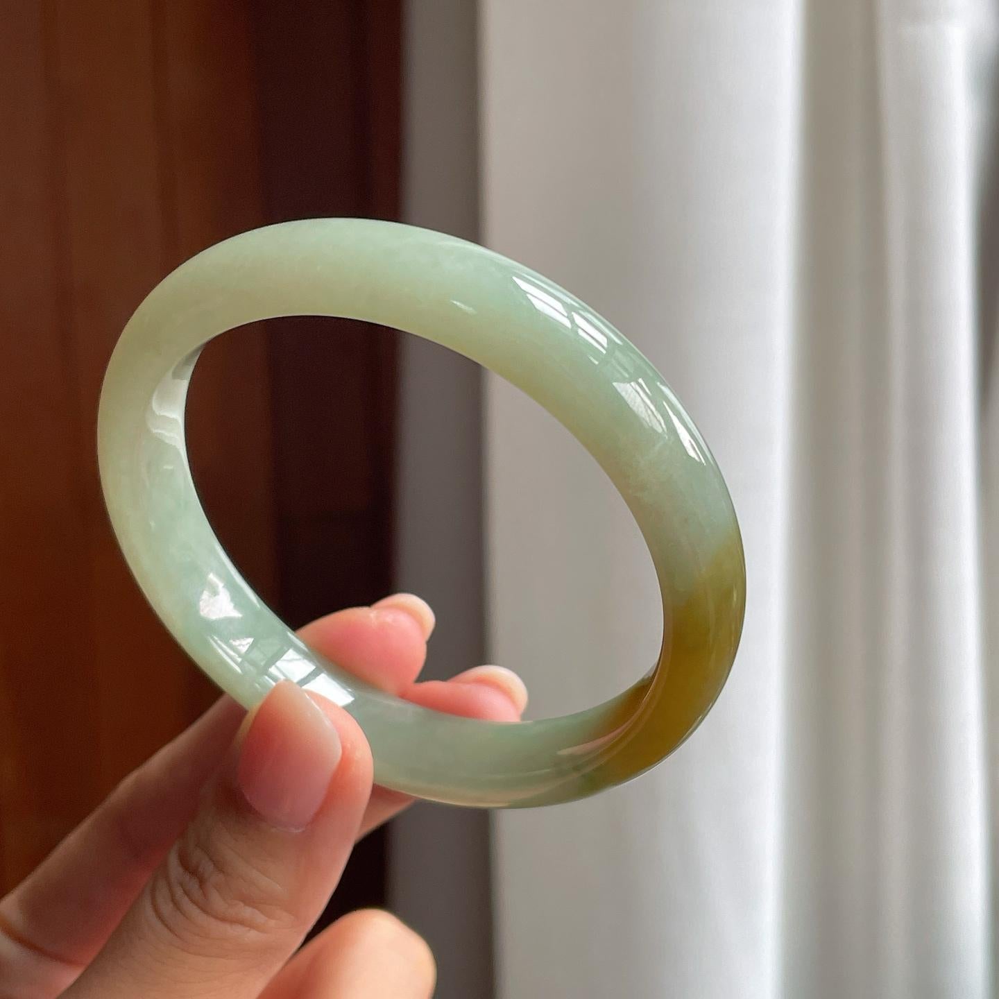 糯冰晴底黄翡翡翠平安镯（59mm）（yc377374）