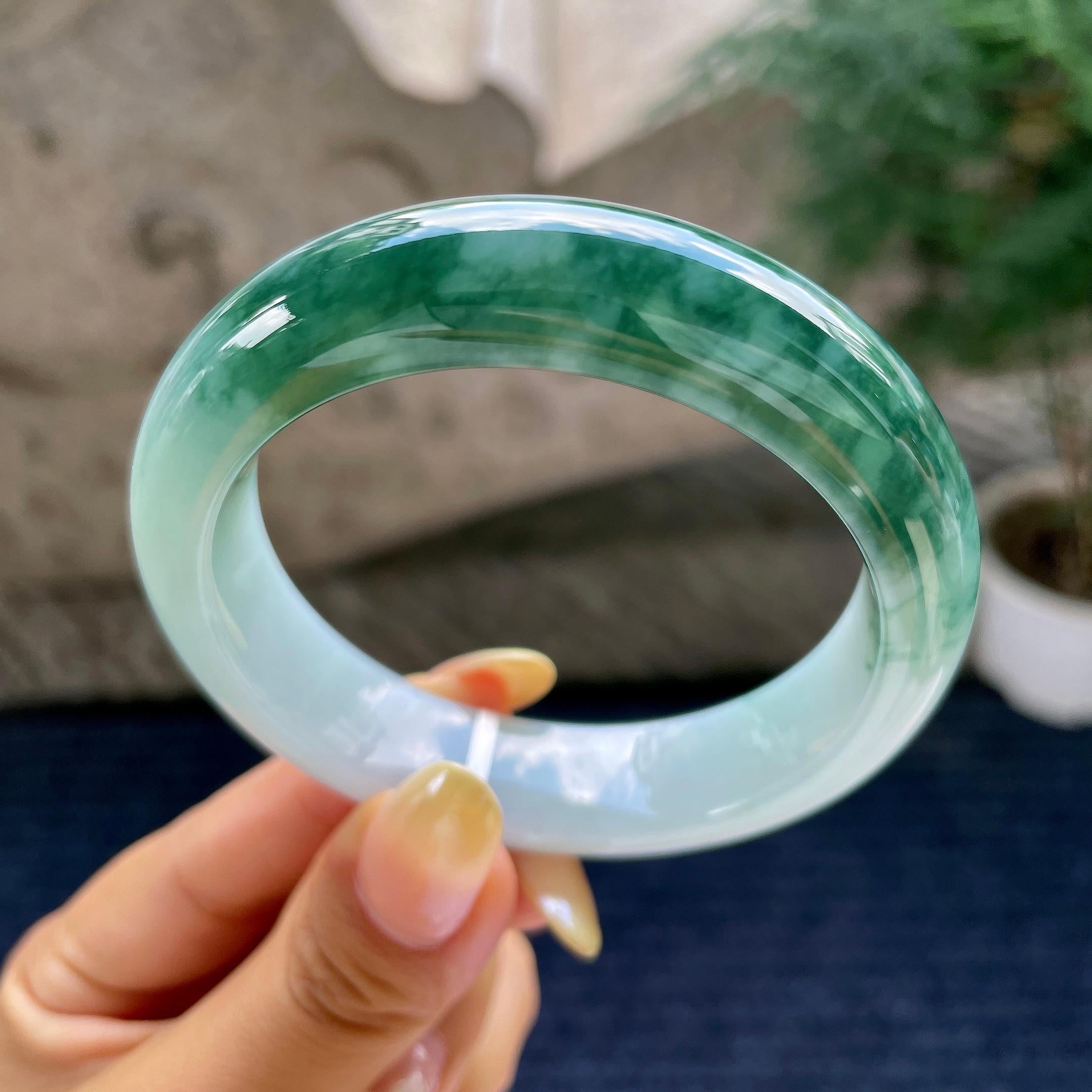 细糯种飘花正圈平安镯55.3圈 天然缅甸A货翡翠（yc483939）