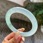 糯冰种晴水飘花圆条手镯54.4圈         天然缅甸A货翡翠（yc454775）