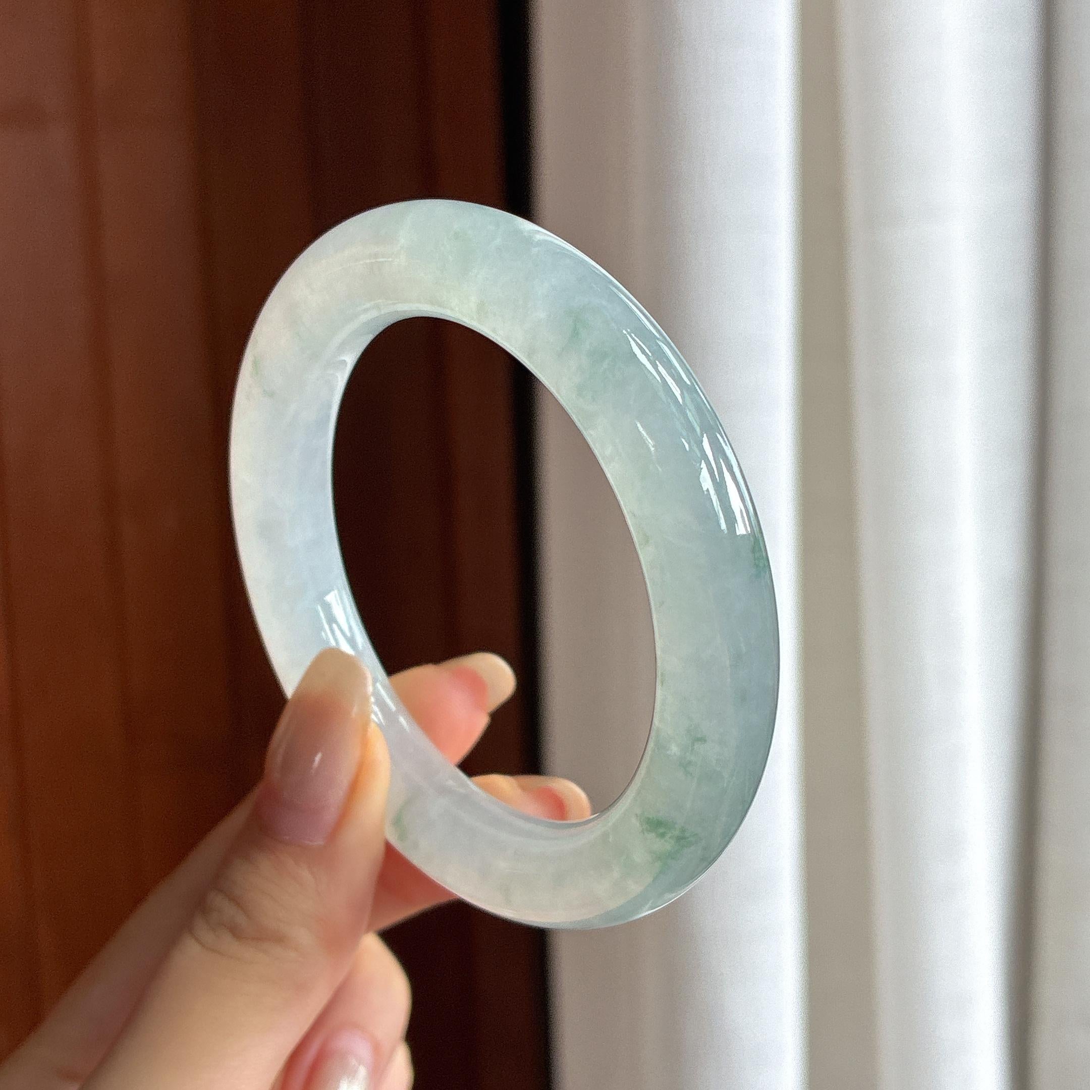 糯冰飘花圆条手镯 52圈 天然缅甸A货翡翠（yc457476）
