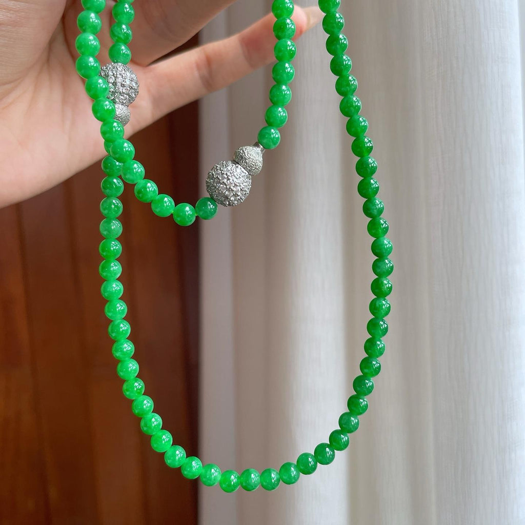 糯冰满绿翡翠珠串项链（yc247169）