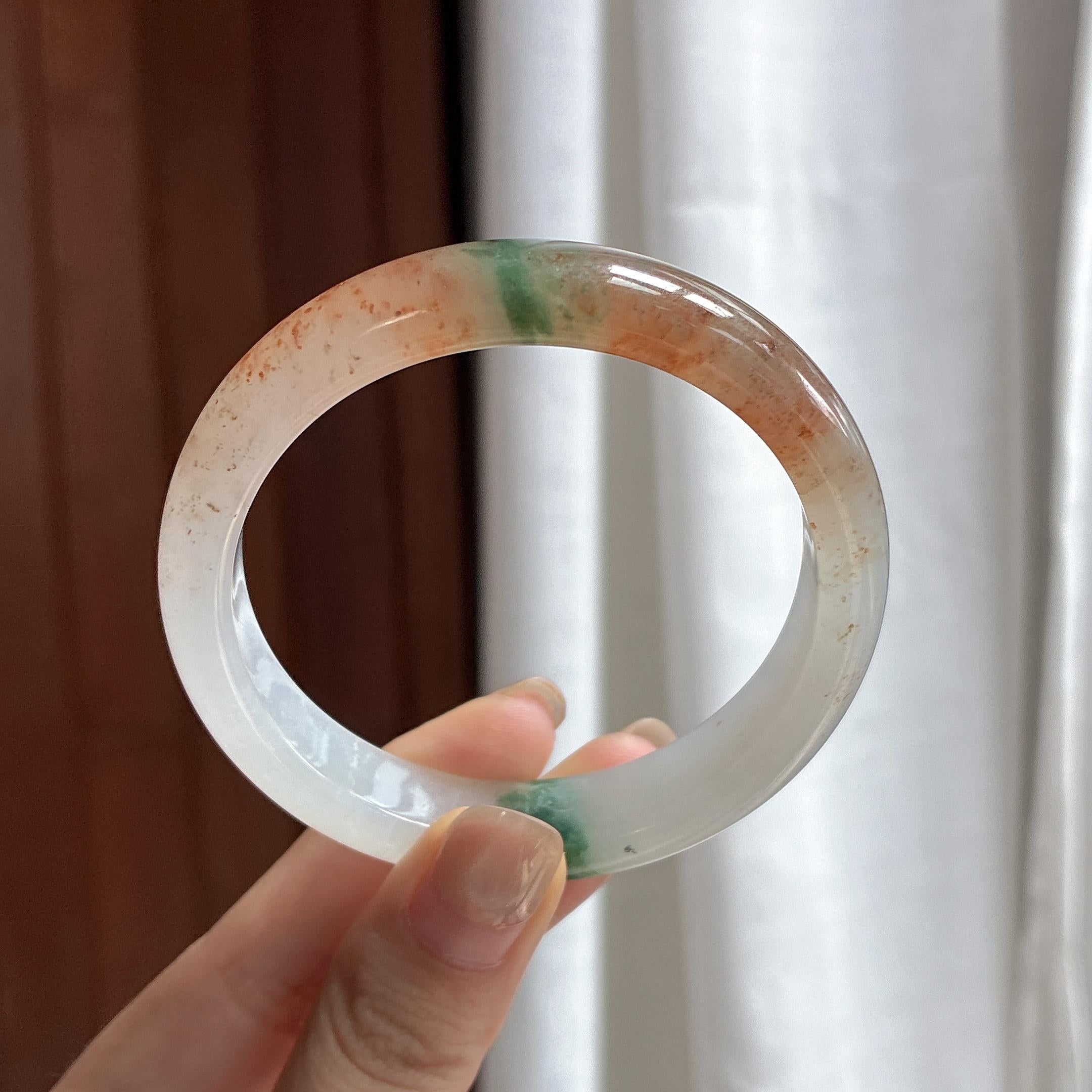 糯冰红翡飘花特色正圈平安镯 54圈 天然缅甸A货翡翠（yc484796）