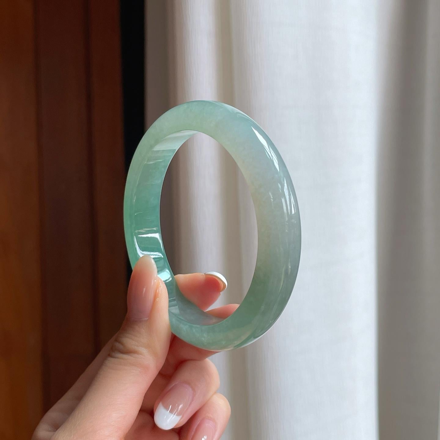 冰种半山半水翡翠平安镯（58.2mm)（yc388750）