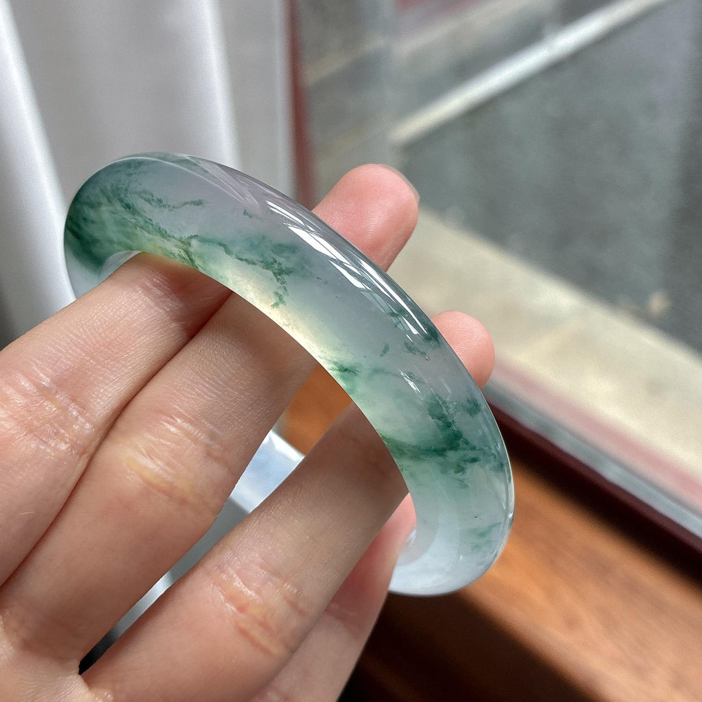 高冰种飘花正圈平安镯 56圈 天然缅甸A货翡翠（yc484411）