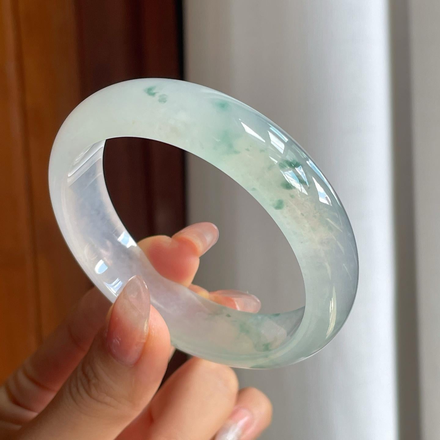 冰种飘花翡翠平安镯（58.5mm）（yc210097）