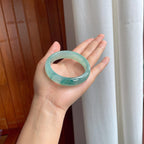 冰种飘花宽版翡翠平安镯（58mm)（yc382346）