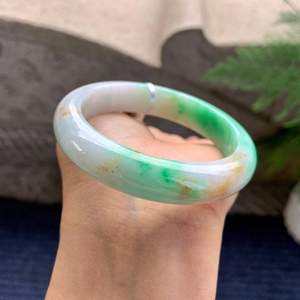 细糯种翠绿飘黄翡平安镯（54.1mm）（yc295587）