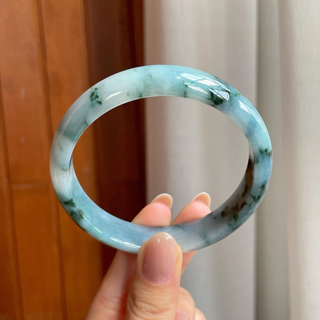 糯冰水墨花翡翠平安镯（60.3mm)（yc373946）