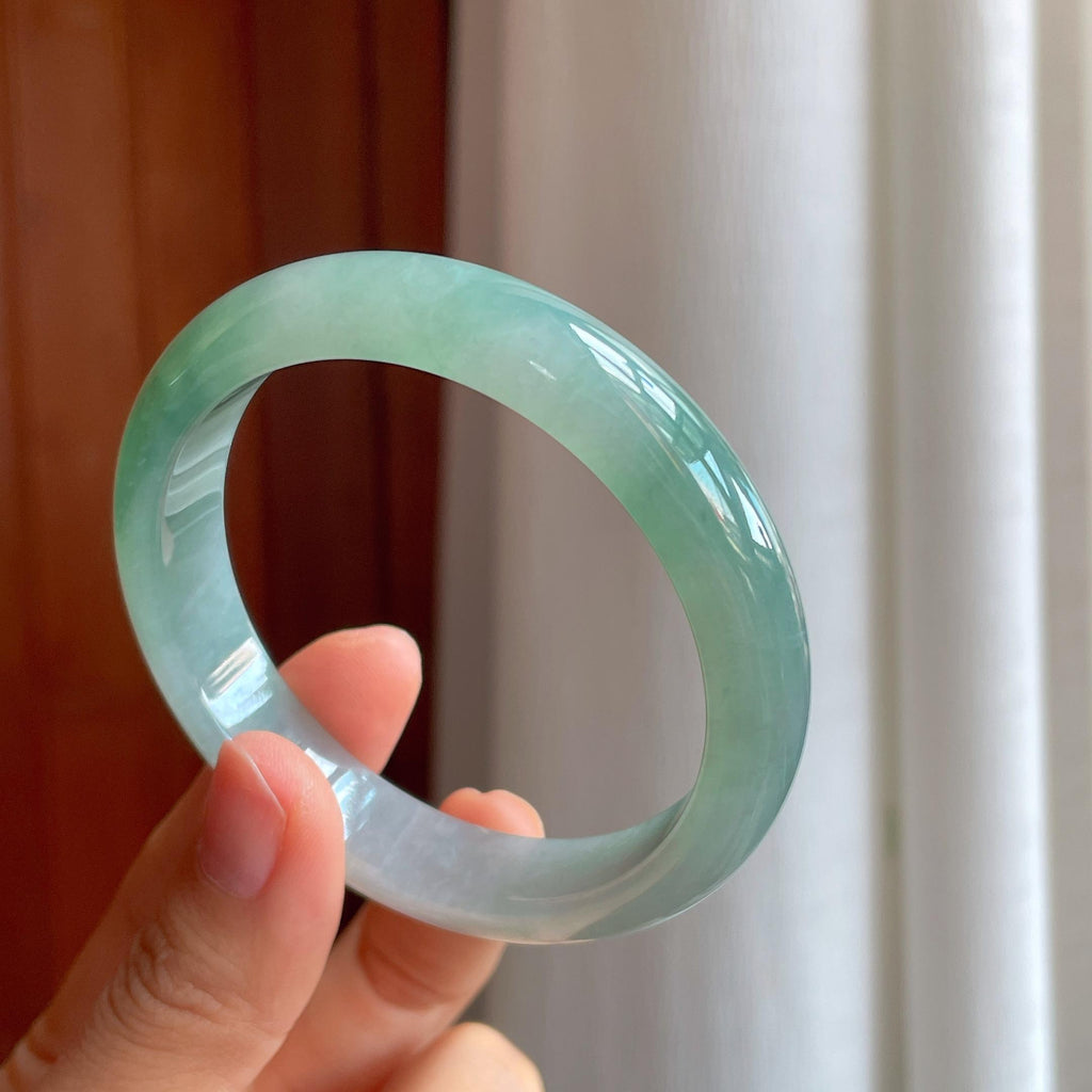 糯冰种半山半水翡翠平安镯（57mm）（yc358360）