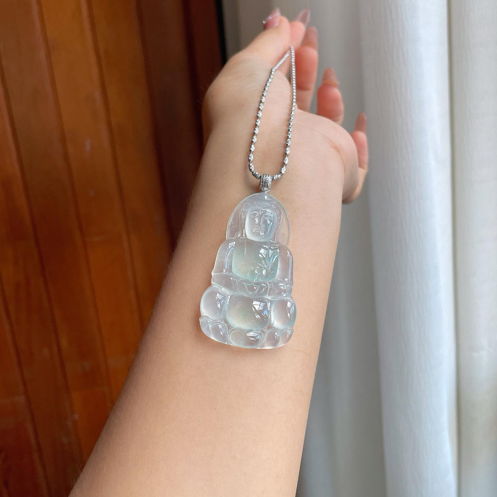 18k金扣冰种带底色翡翠观音（yc193401）