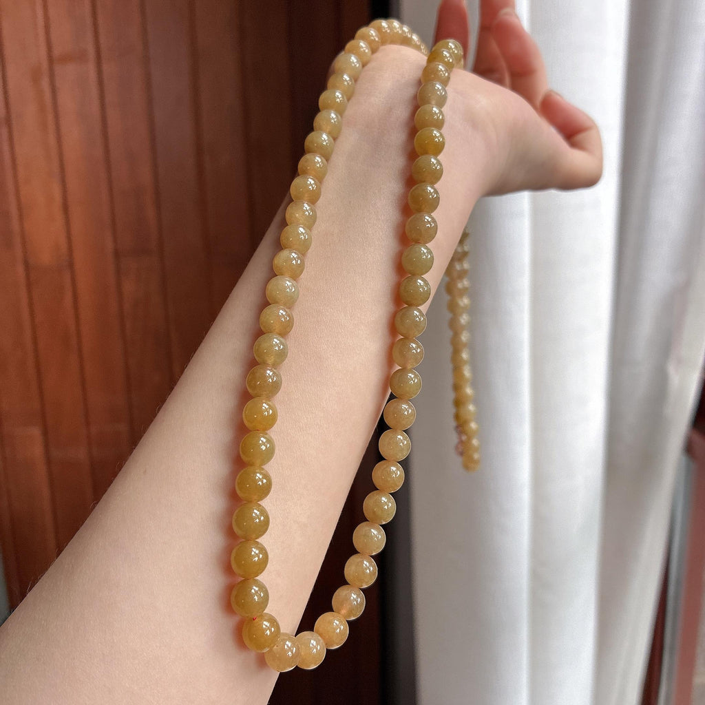 糯冰黄翡珠串项链 天然缅甸A货翡翠（yc481737）