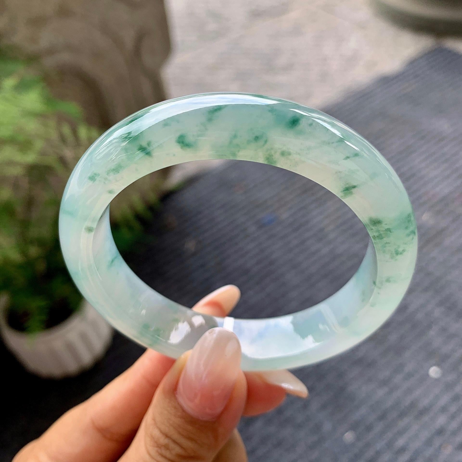 糯冰种飘花平安镯（55.5mm）（yc195929）