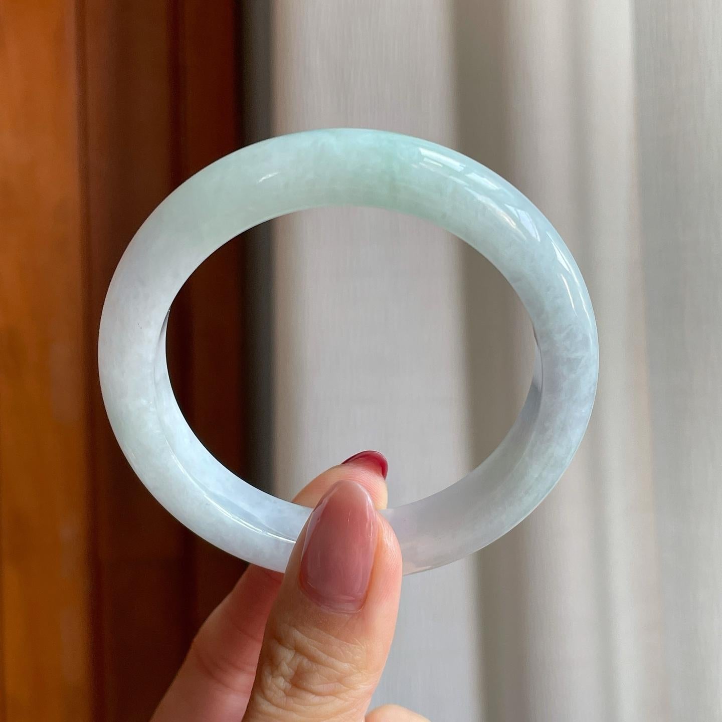 糯冰白底青翡翠平安镯（54mm）（yc303066）