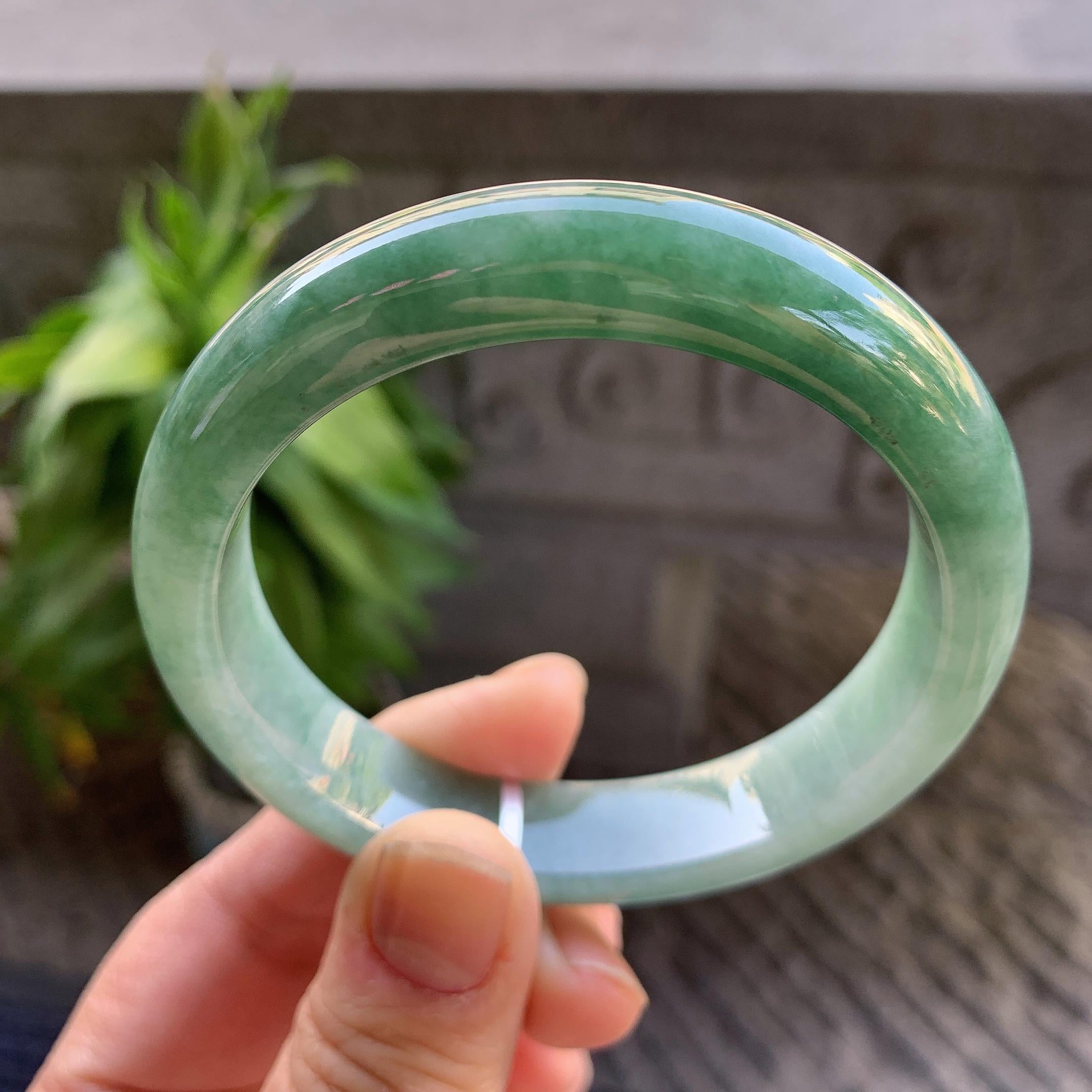 细糯种油青半山水正圈平安镯57.4圈口 天然缅甸A货翡翠（yc330293）