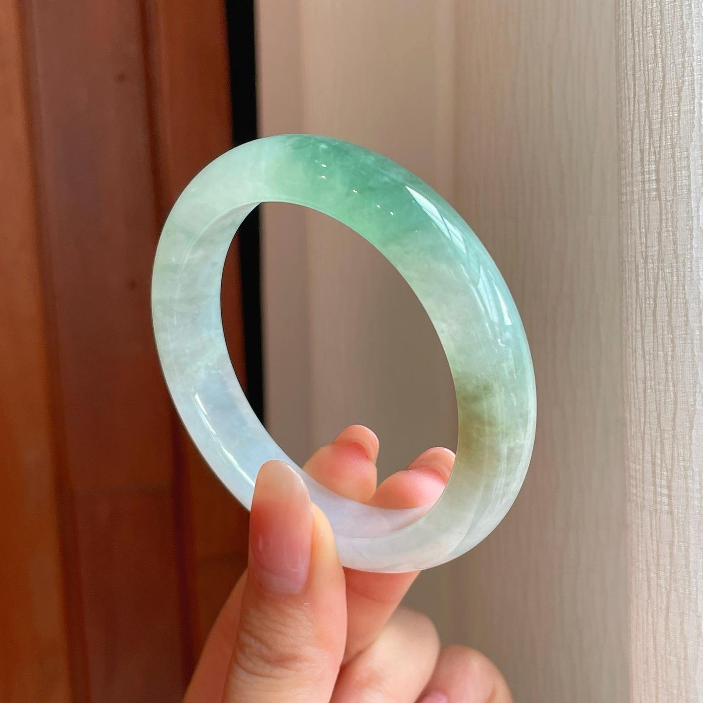 冰种飘花翡翠平安镯（54.2mm)（yc350509）