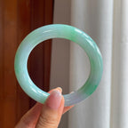 糯冰带色翡翠圆条手镯（59mm)（yc381140）