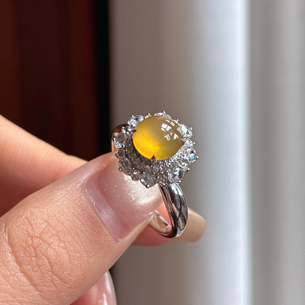 Nhẫn vàng 18k gắn đá hoàng phỉ băng chủng Ngọc phỉ thiên nhiên Myanmar loại A (yc450194)