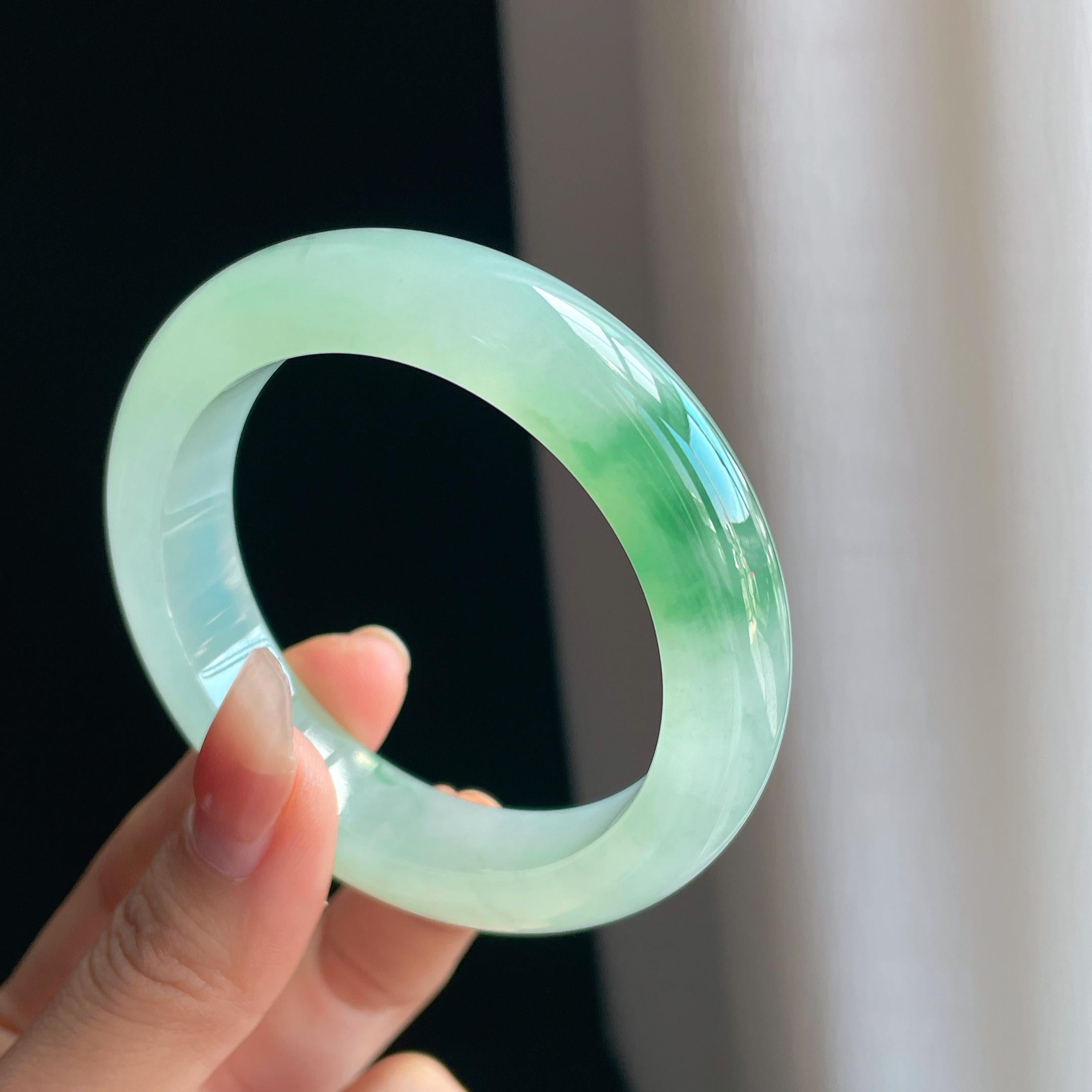 冰种飘花翡翠平安镯（54.6mm)（yc349351）