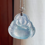 18k金扣冰玻种蓝底飘花翡翠佛公（yc248544）