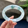 冰种飘蓝花正圈平安镯56圈口   天然缅甸A货翡翠（yc350662）