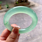 厚装饱满 冰种晴水飘绿花圆条手镯 57圈口 天然缅甸A货翡翠（yc378785）