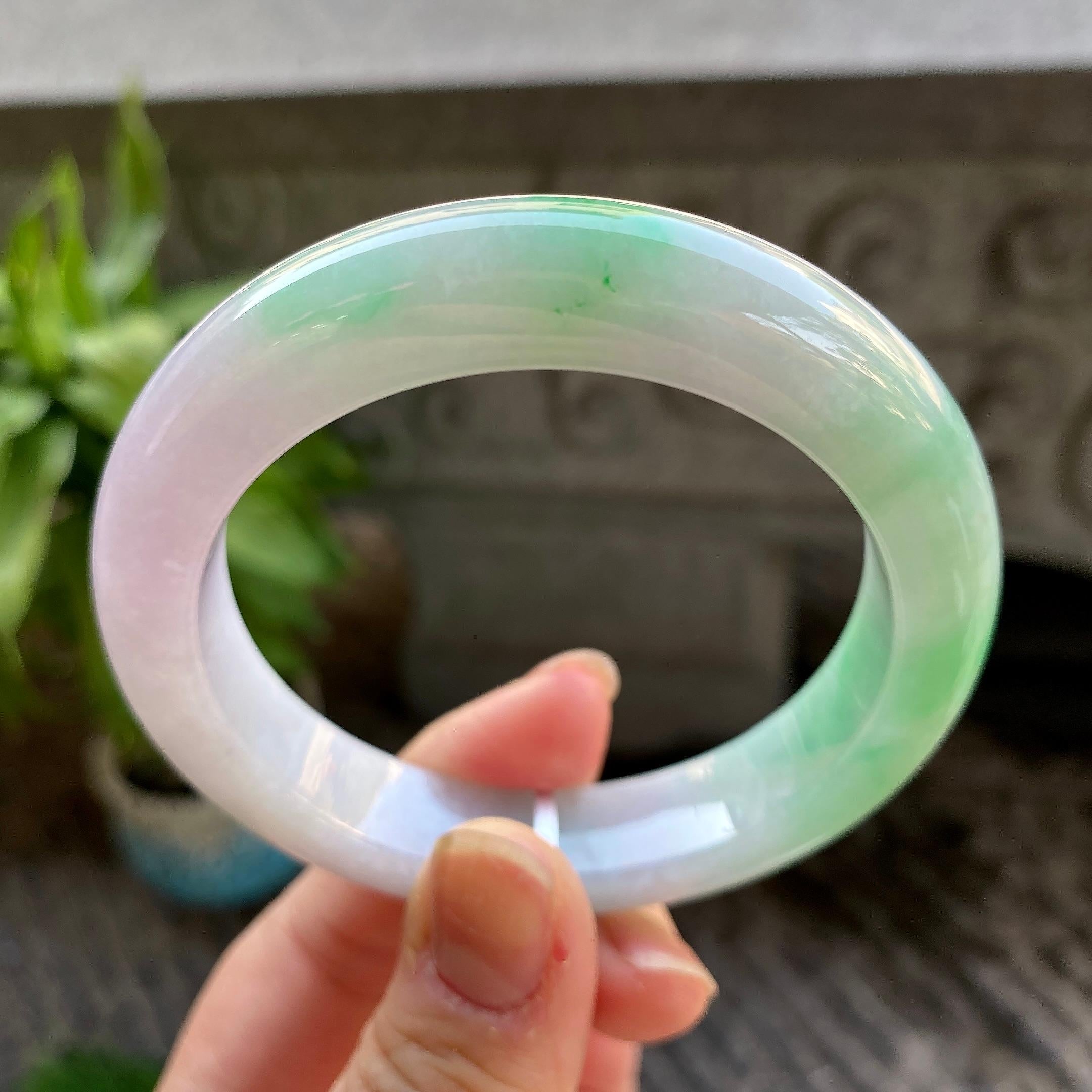细糯种白底青平安镯（55.8mm）（yc311011）
