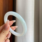 糯冰白月光翡翠圆条手镯（53.8mm）（yc284951）